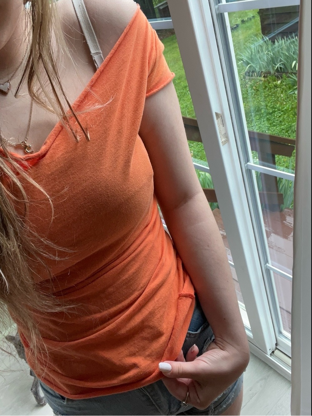 Orange y2k off the shoulder top size